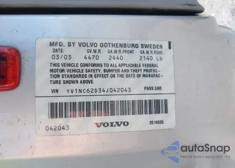 2004 Volvo C70 Ht from USA, damaged, VIN YV1NC62D34J042043